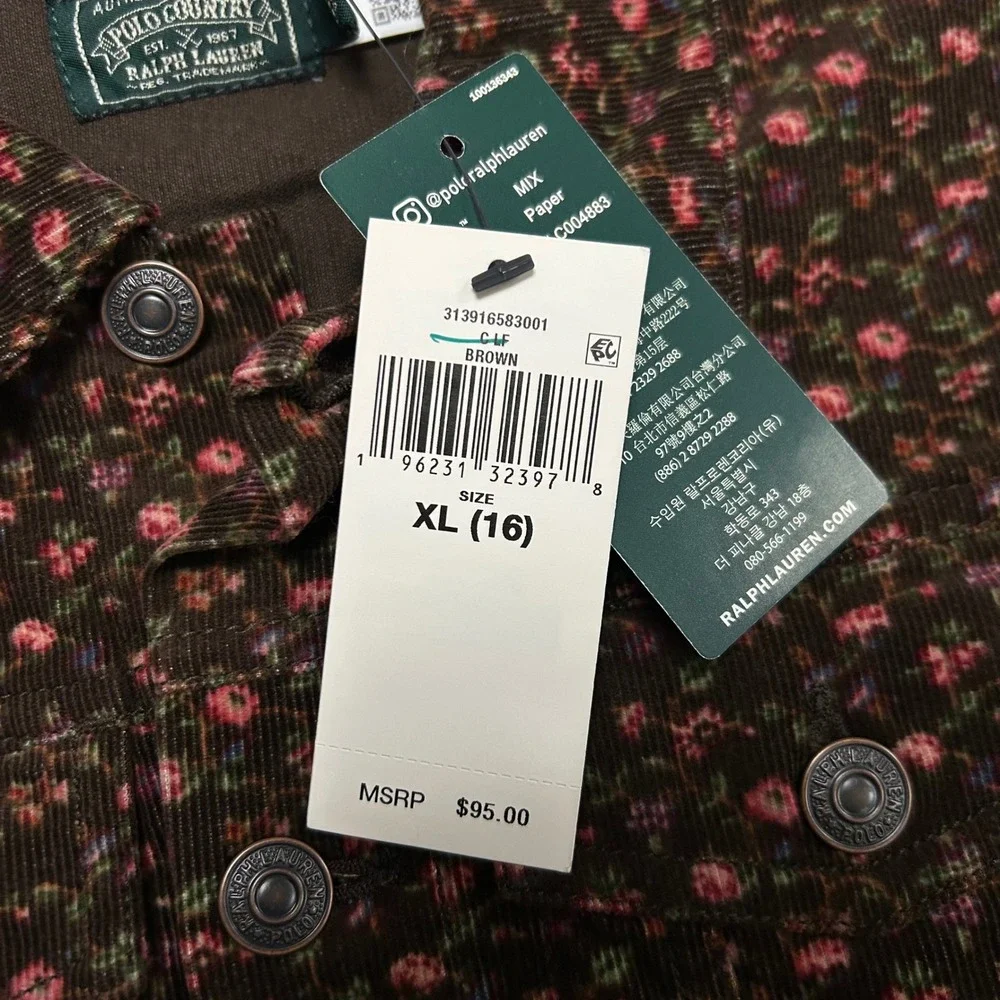 NWT Polo Country Ralph Lauren Floral Corduroy Trucker‎ Jacket Girls Size XL (16)